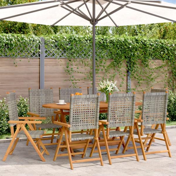 ARDEBO.de - Gartenstuhl Verstellbar 8 Stk. Grau Poly Rattan Massivholz