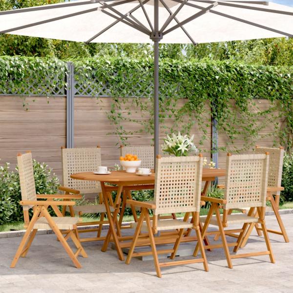 ARDEBO.de - Gartenstuhl Verstellbar 6 Stk. Beige Poly Rattan Massivholz