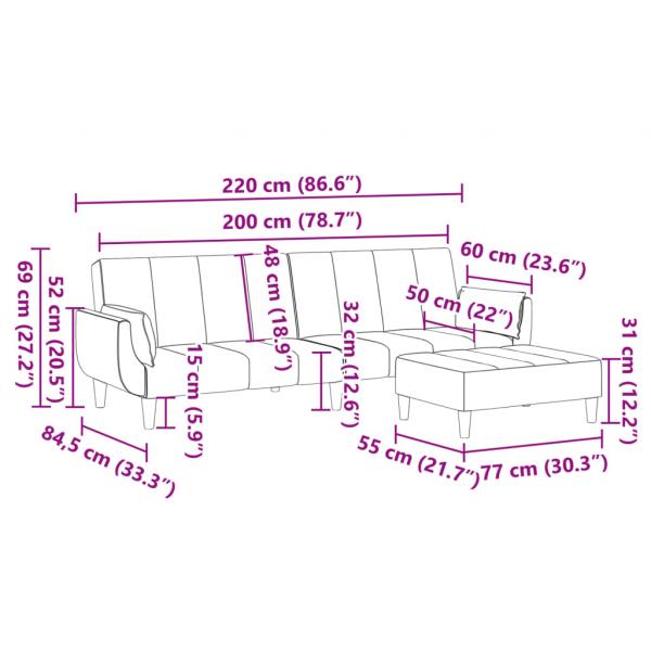 Schlafsofa 2-Sitzer mit Fußhocker Dunkelgrau Samt