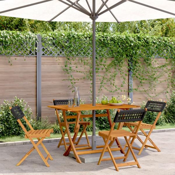 ARDEBO.de - Gartenstühle 4 Stk. Klappbar Schwarz Poly Rattan & Massivholz