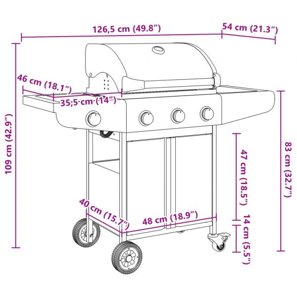 Gasgrill mit 4 Flammen Silbern Edelstahl