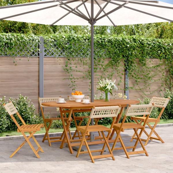 ARDEBO.de - Gartenstühle 6 Stk. Klappbar Beige Poly Rattan & Massivholz