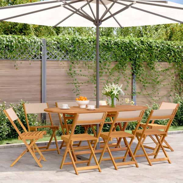 ARDEBO.de - Gartenstühle 8 Stk. Klappbar Beige Stoff und Massivholz