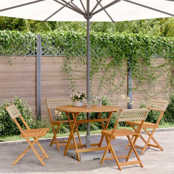 ARDEBO.de - 5-tlg. Garten-Essgruppe Beige Poly Rattan und Massivholz