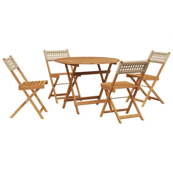 5-tlg. Garten-Essgruppe Beige Poly Rattan und Massivholz