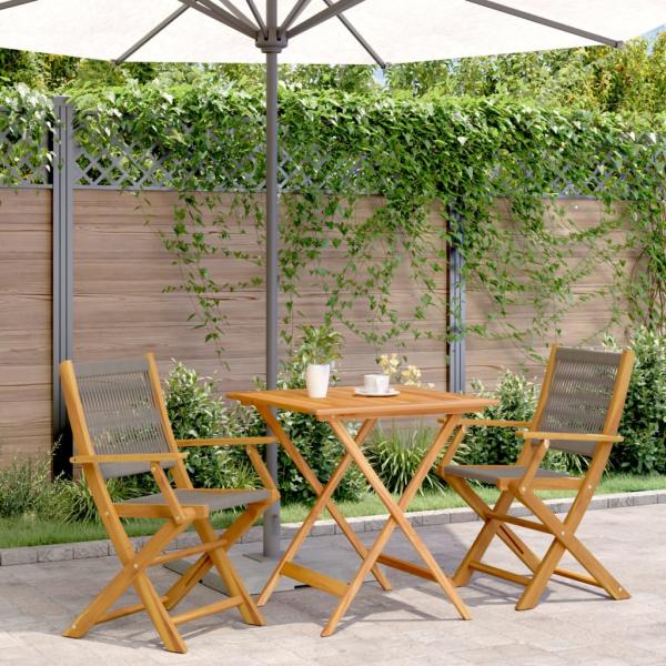 ARDEBO.de - 3-tlg. Bistro-Set Grau Polypropylen und Massivholz