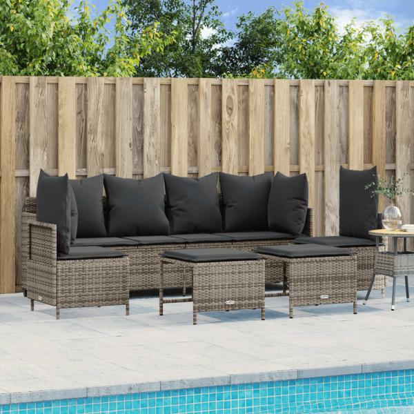 ARDEBO.de - 5-tlg. Garten-Sofagarnitur mit Kissen Grau Poly Rattan