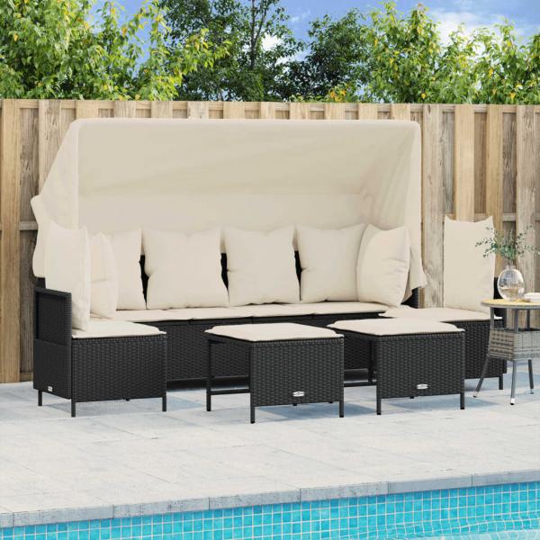 ARDEBO.de - 5-tlg. Garten-Sofagarnitur mit Kissen Schwarz Poly Rattan