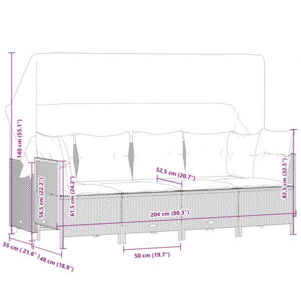 5-tlg. Garten-Sofagarnitur mit Kissen Hellgrau Poly Rattan