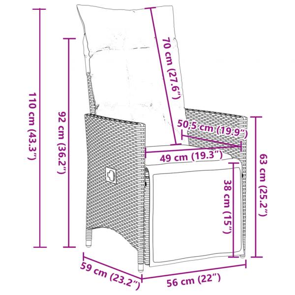 9-tlg. Garten-Essgruppe mit Kissen Braun Poly Rattan