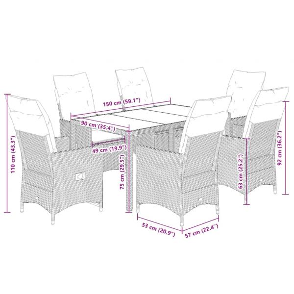 7-tlg. Garten-Essgruppe mit Kissen Grau Poly Rattan