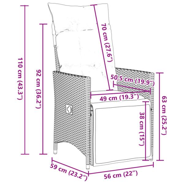 7-tlg. Garten-Essgruppe mit Kissen Grau Poly Rattan