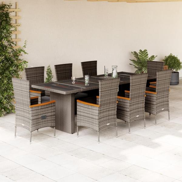 ARDEBO.de - 9-tlg. Garten-Essgruppe mit Kissen Grau Poly Rattan