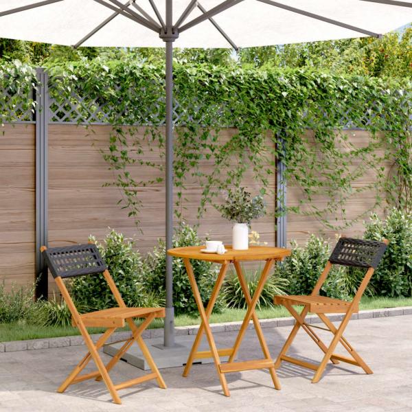 ARDEBO.de - 3-tlg. Bistro-Set Schwarz Poly Rattan und Massivholz