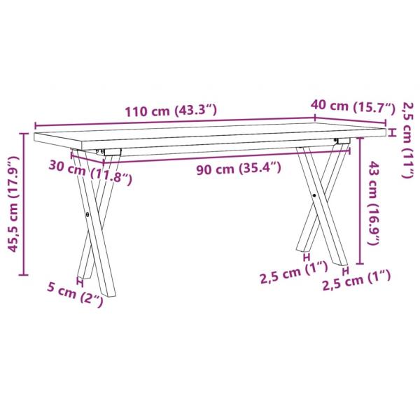 Couchtisch X-Gestell 110x40x45,5 cm Massivholz Kiefer Gusseisen