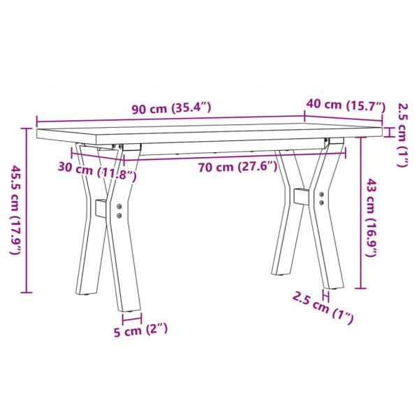 Couchtisch Y-Gestell 90x40x45,5cm Massivholz Kiefer & Gusseisen