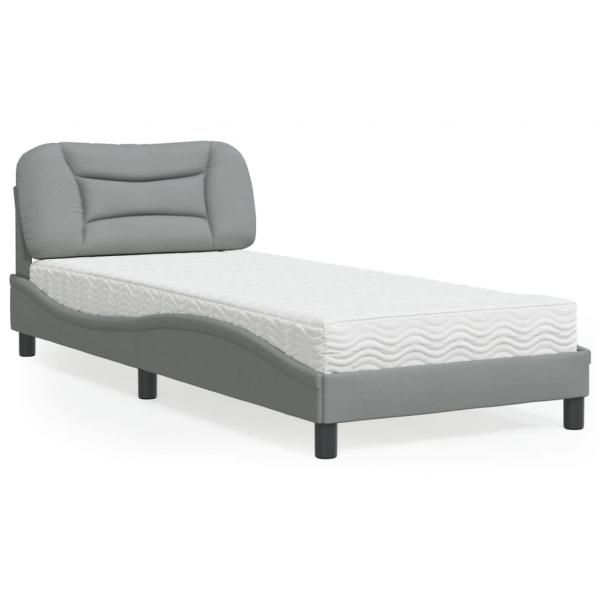 ARDEBO.de - Bett mit Matratze Hellgrau 90x200 cm Stoff