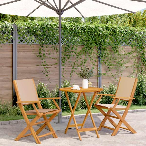 ARDEBO.de - 3-tlg. Bistro-Set Beige Stoff und Massivholz