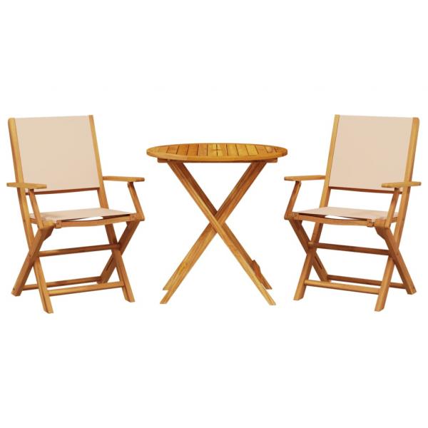 3-tlg. Bistro-Set Beige Stoff und Massivholz