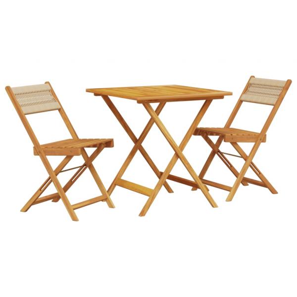 3-tlg. Bistro-Set Beige Polypropylen und Massivholz