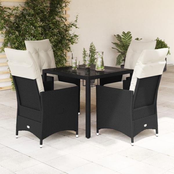 ARDEBO.de - 5-tlg. Garten-Essgruppe mit Kissen Schwarz Poly Rattan