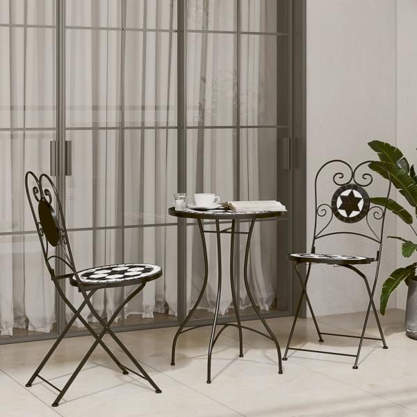 ARDEBO.de - Mosaik-Bistro-Set Schwarz und Weiß Eisen und Keramik