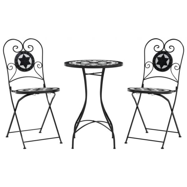 Mosaik-Bistro-Set Schwarz und Weiß Eisen und Keramik