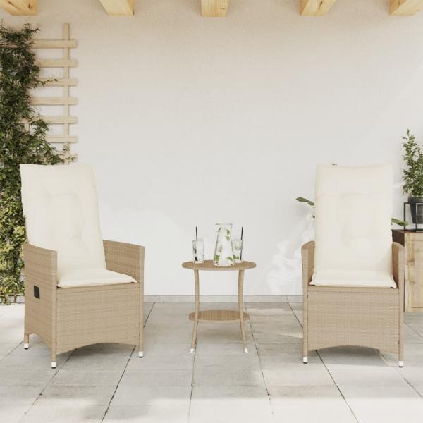 3-tlg. Bistro-Set mit Kissen Beige Poly Rattan