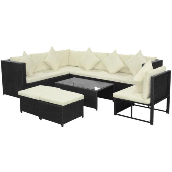 ARDEBO.de - 8-tlg. Garten-Lounge-Set mit Kissen Poly Rattan Schwarz