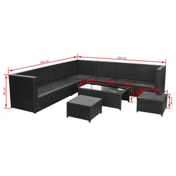 8-tlg. Garten-Lounge-Set mit Kissen Poly Rattan Schwarz