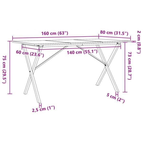 Esstisch X-Gestell 160x80x75 cm Massivholz Kiefer und Gusseisen