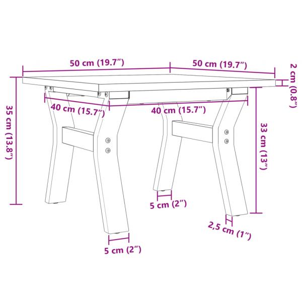 Couchtisch Y-Gestell 50x50x35cm Massivholz Kiefer und Gusseisen