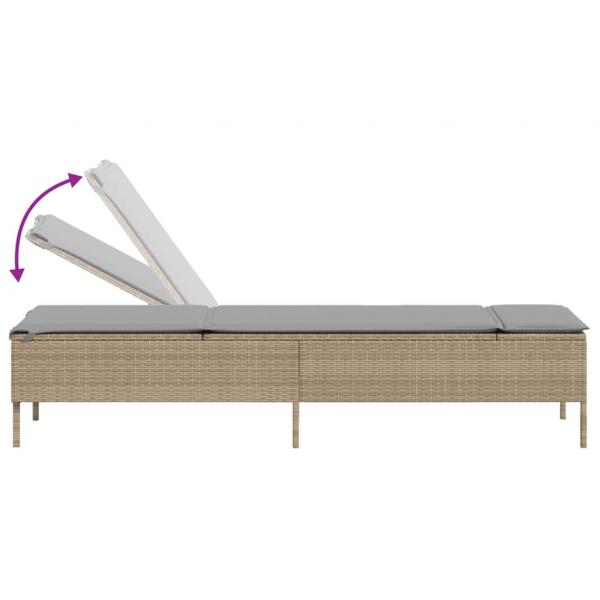 Sonnenliege mit Auflage Beige Poly Rattan