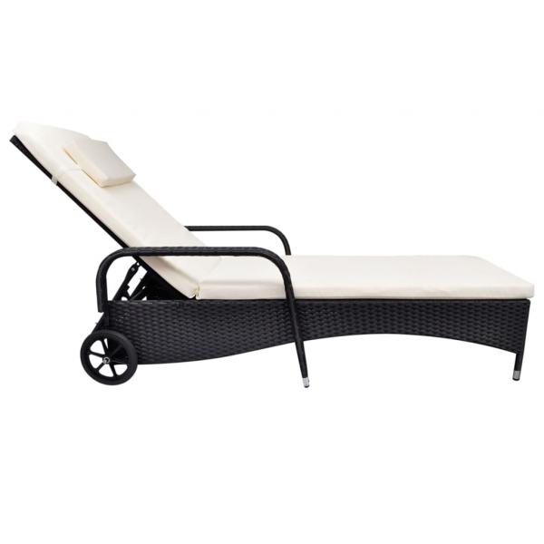 ARDEBO.de - Sonnenliege mit Rollen Poly Rattan Schwarz