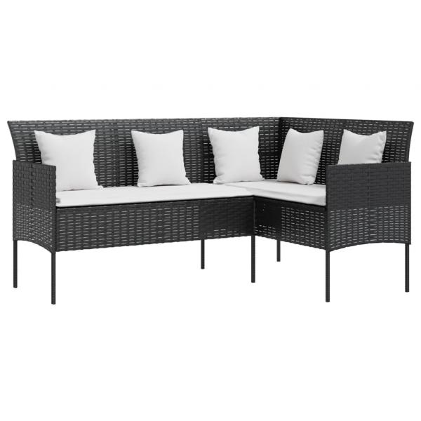 5-tlg. Sofagarnitur in L-Form mit Kissen Poly Rattan Schwarz