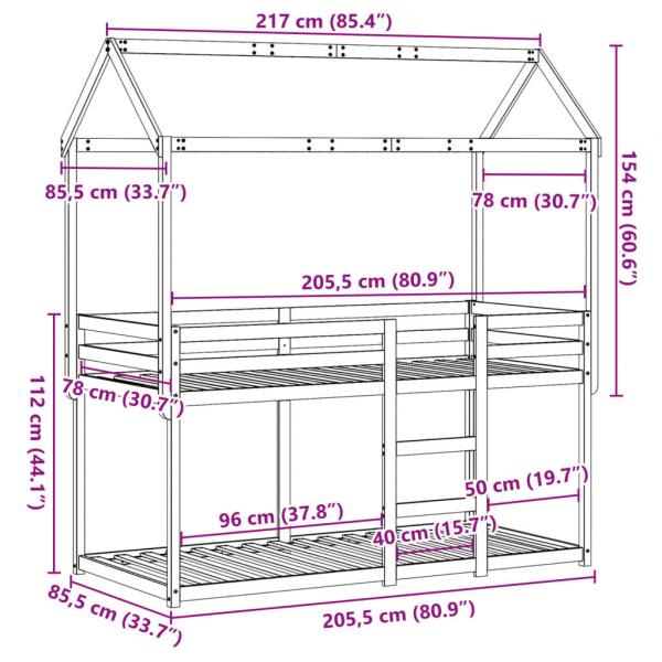 Etagenbett mit Dach Wachsbraun 80x200 cm Massivholz Kiefer