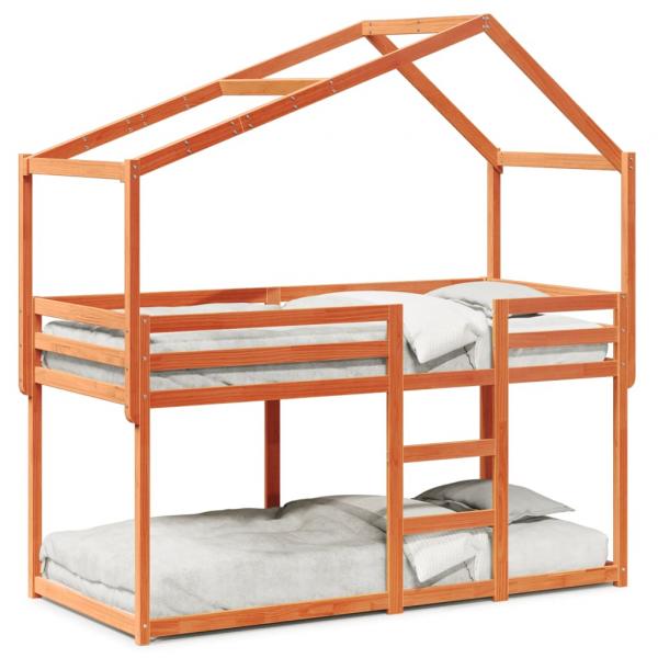 ARDEBO.de - Etagenbett mit Dach Wachsbraun 75x190 cm Massivholz Kiefer