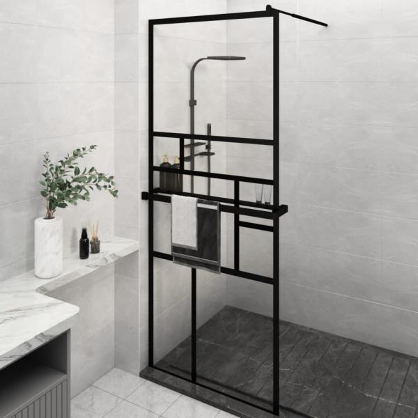 ARDEBO.de - Duschwand mit Ablage für Walk-In-Dusche Schwarz 80x195 cm ESG