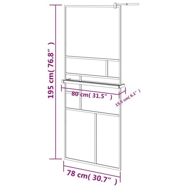 Duschwand mit Ablage für Walk-In-Dusche Schwarz 80x195 cm ESG