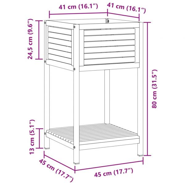 Pflanzkübel mit Ablage 45x45x80 cm Massivholz Akazie und Stahl