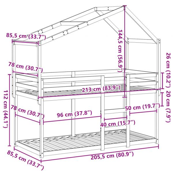 Etagenbett mit Dach Wachsbraun 80x200 cm Massivholz Kiefer