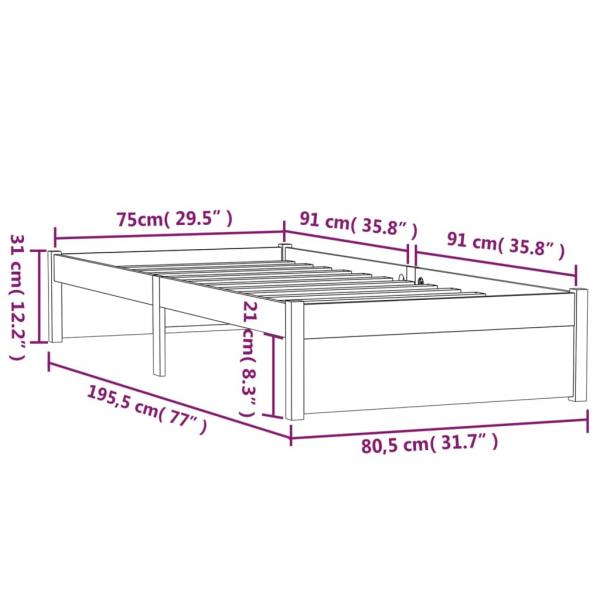 Massivholzbett Grau 75x190 cm