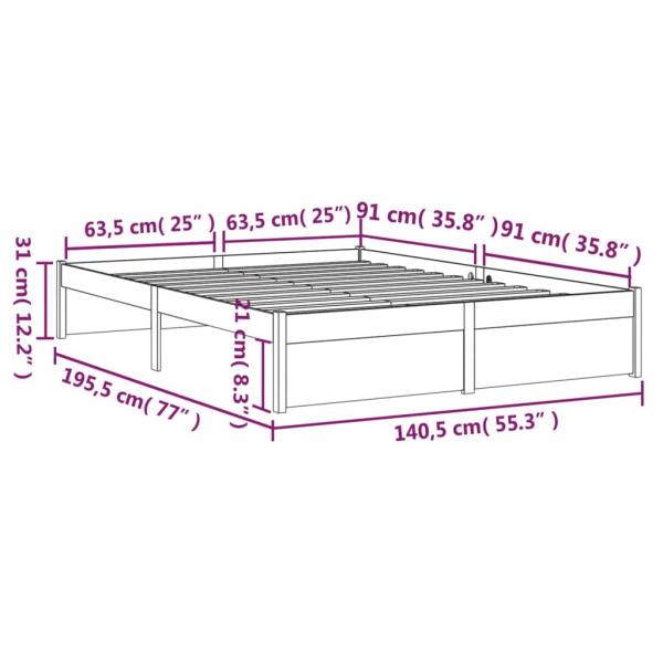 Massivholzbett Grau 135x190 cm