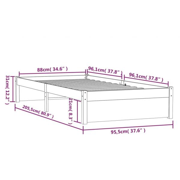 Massivholzbett Honigbraun 90x200 cm