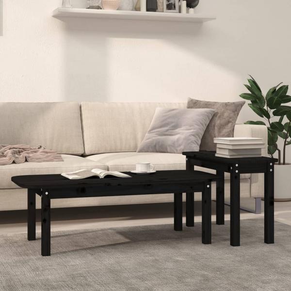 ARDEBO.de - 2-tlg. Couchtisch-Set Schwarz Massivholz Kiefer