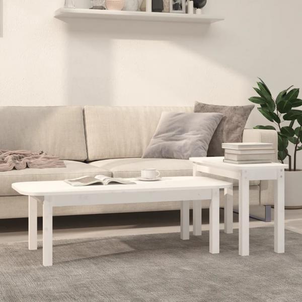 ARDEBO.de - 2-tlg. Couchtisch-Set Weiß Massivholz Kiefer