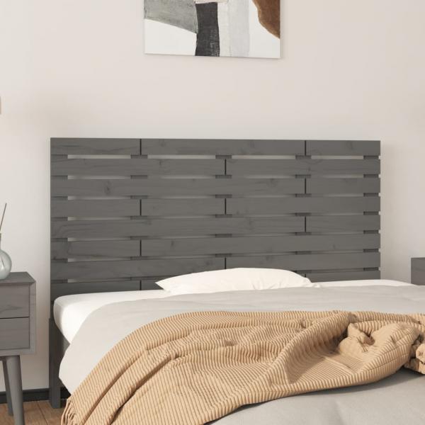 ARDEBO.de - Wand-Kopfteil Grau 126x3x63 cm Massivholz Kiefer