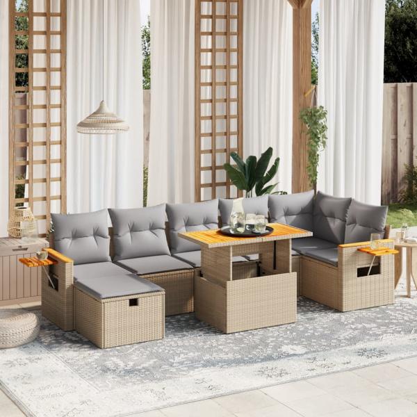 ARDEBO.de - 8-tlg. Garten-Sofagarnitur mit Kissen Beige Poly Rattan