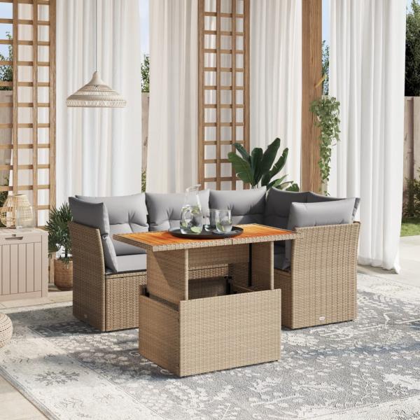 ARDEBO.de - 5-tlg. Garten-Sofagarnitur mit Kissen Beige Poly Rattan