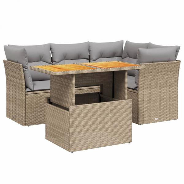 5-tlg. Garten-Sofagarnitur mit Kissen Beige Poly Rattan